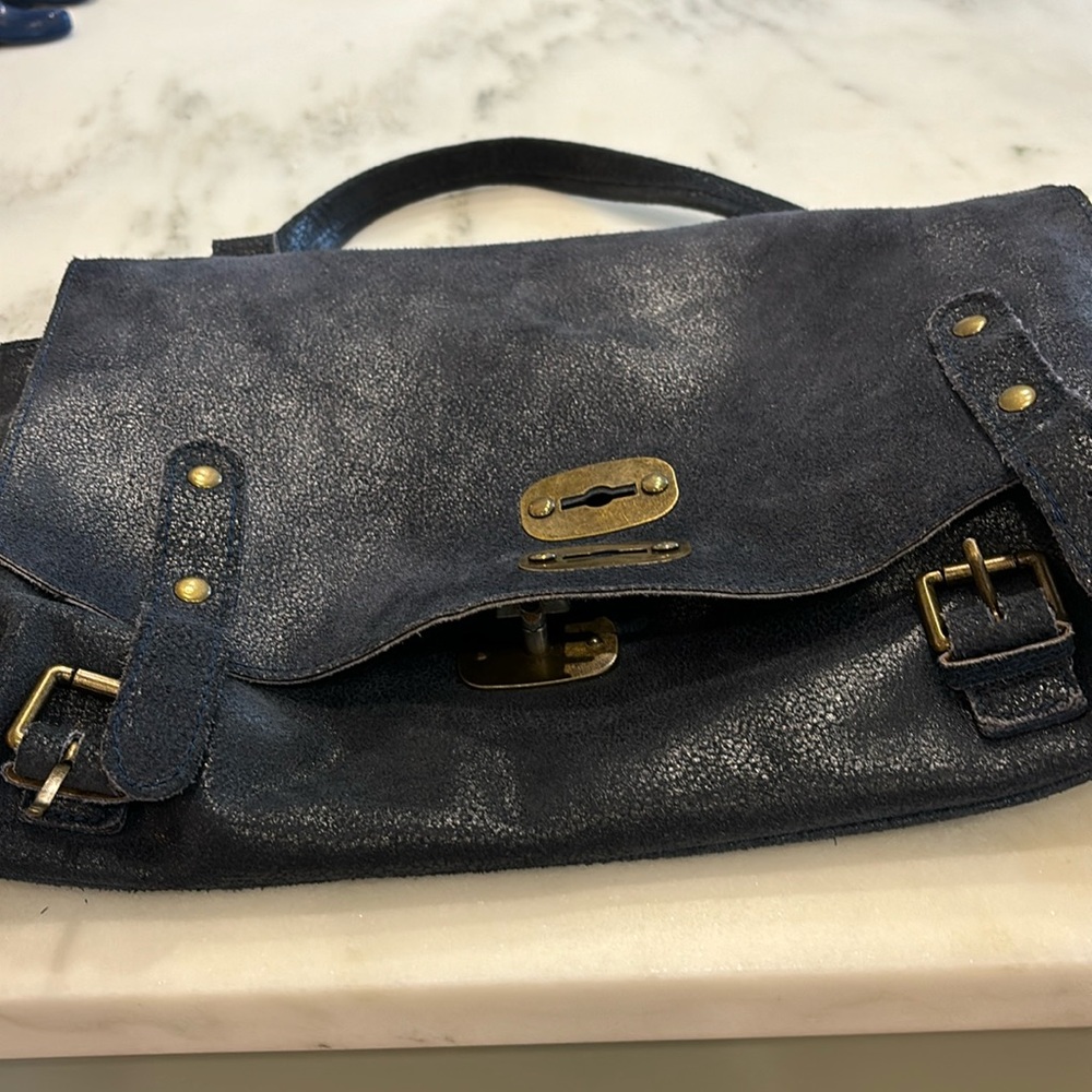 Borse in Pelle Navy Leather Messenger Crossbody‎ Bag